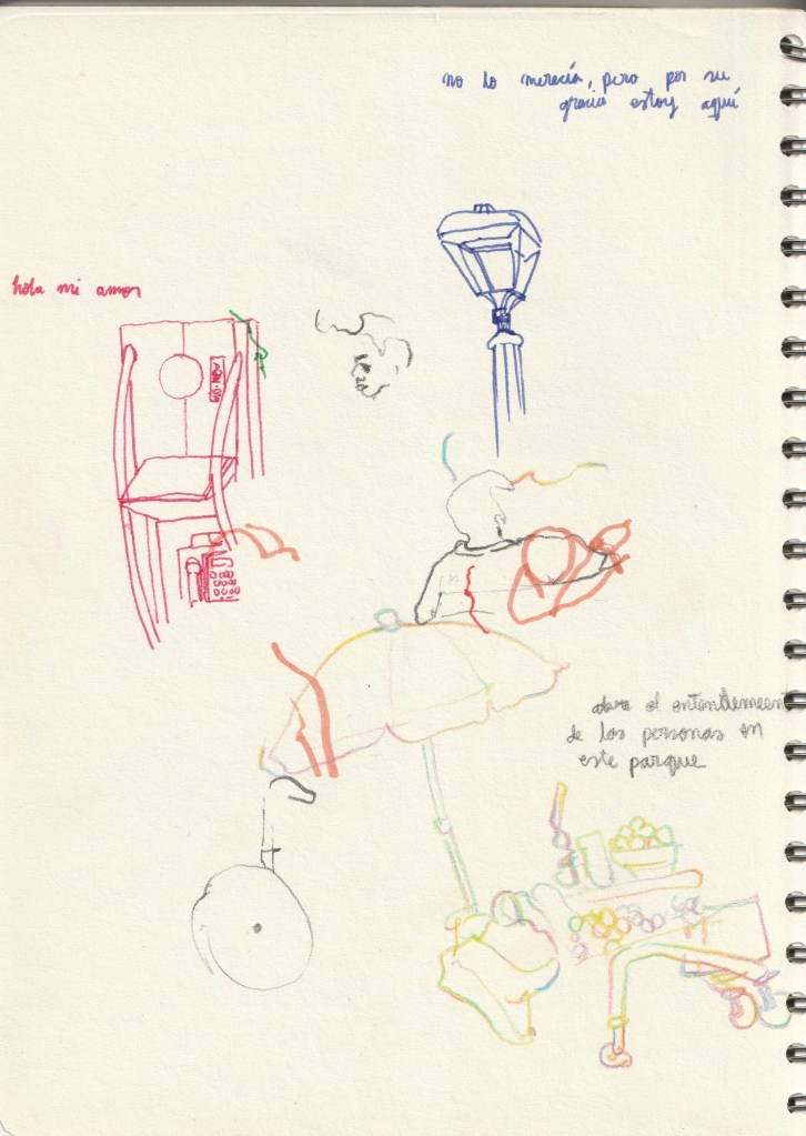 Notebook's anotations of the enviroment, made with colors and mixed technique