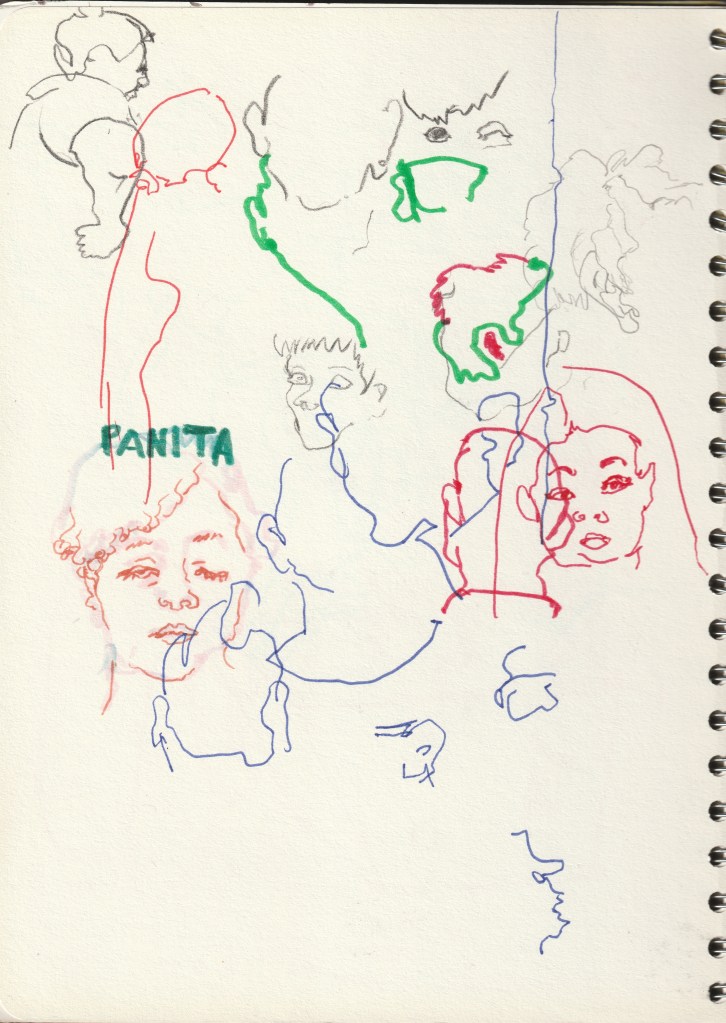 Notebook's anotations of the enviroment, made with colors and mixed technique